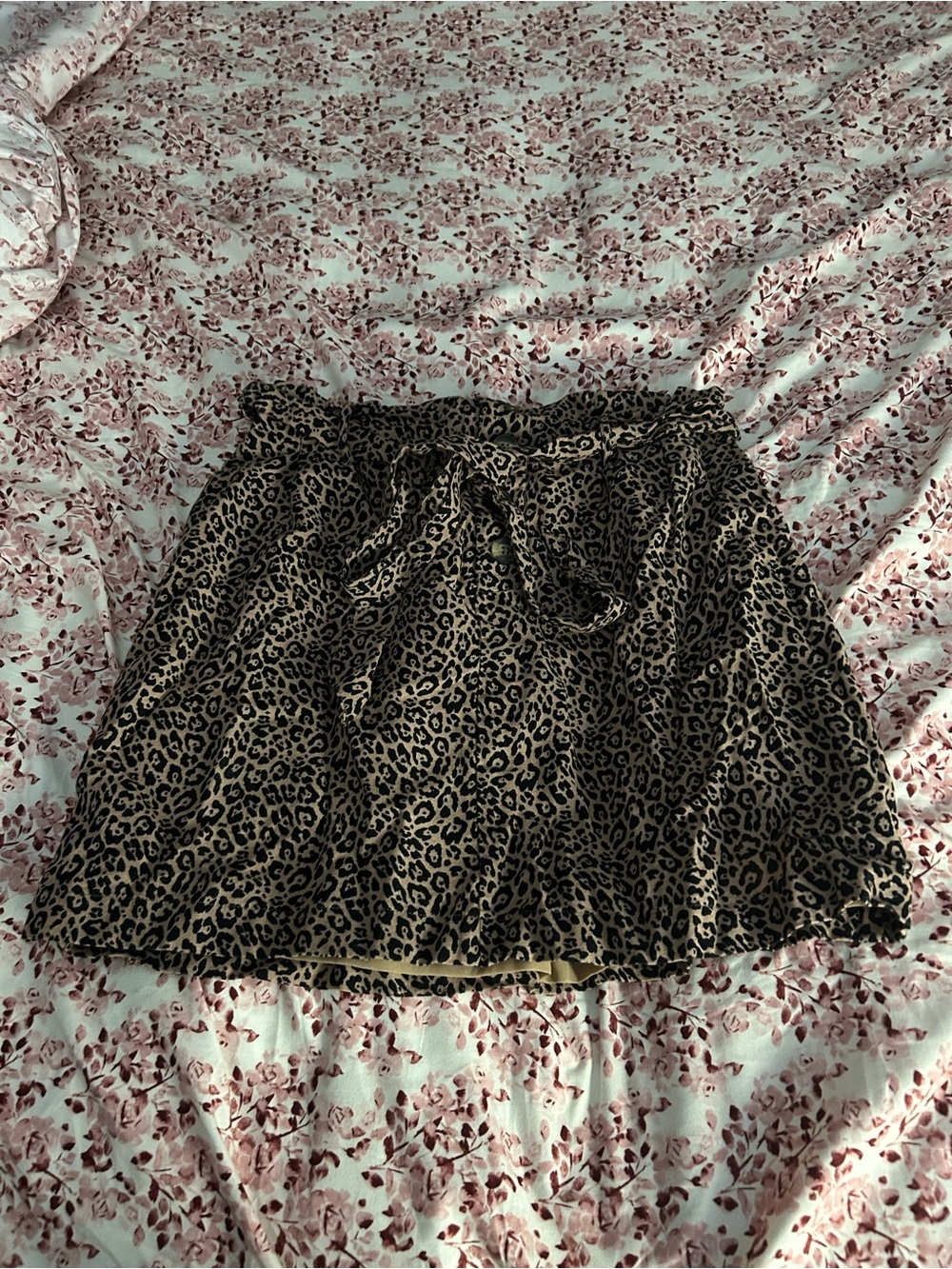 American Eagle Outfitters Leopard Print Tie-Waist Mini Skirt - Black & Brown